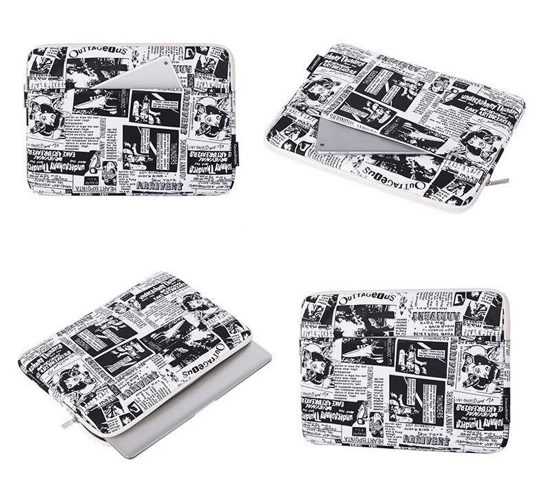 housse vintage pour ordinateur portable 15 pouces avec motif de journal ancien